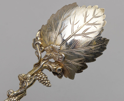 Cast Victorian Silver Grape Vine and Leaf Serving Spoon